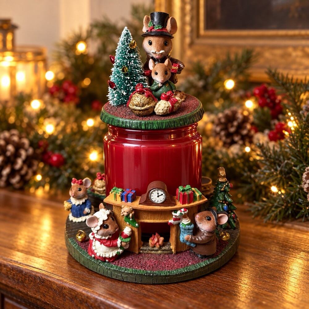 Yankee Candle Christmas Mice Jar Candle Base & Topper Set 1207698 1207699